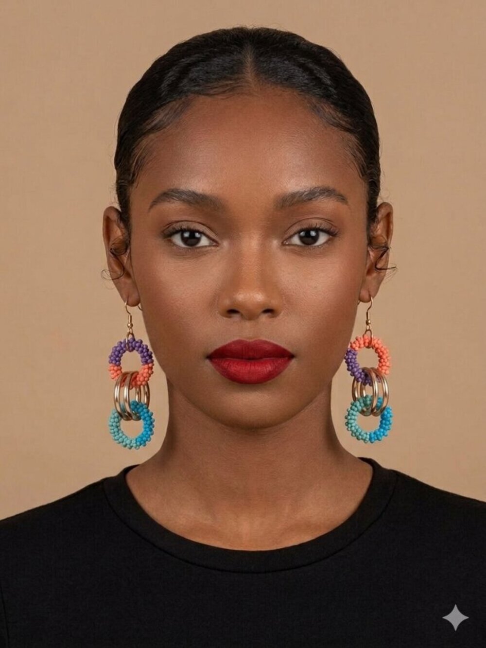 Colorful Beaded Multi-Hoop Drop Earrings - Picture 6 of 6